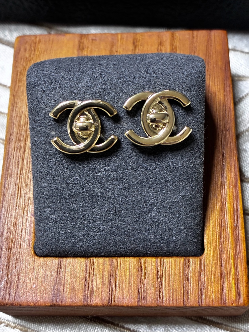 Double C Turn Lock Gold- Tone Stud Earrings for Pierced Ears